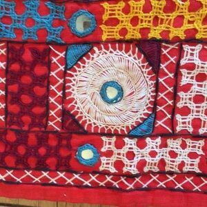 Vintage table runner, South Asian mirror embroidery 55” x 6.5"